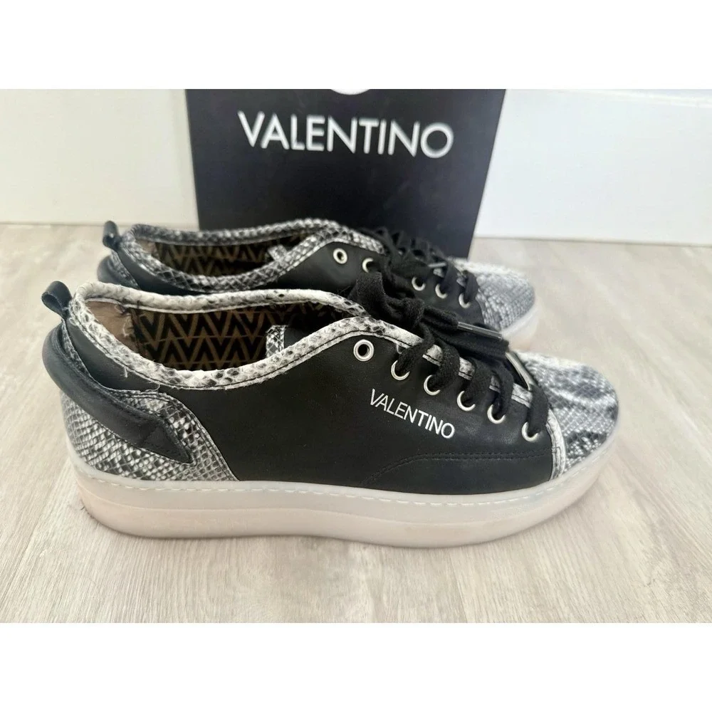 VALENTINO Dalia Black Snakeskin Platform Sneakers Made in Italy Size 9.5